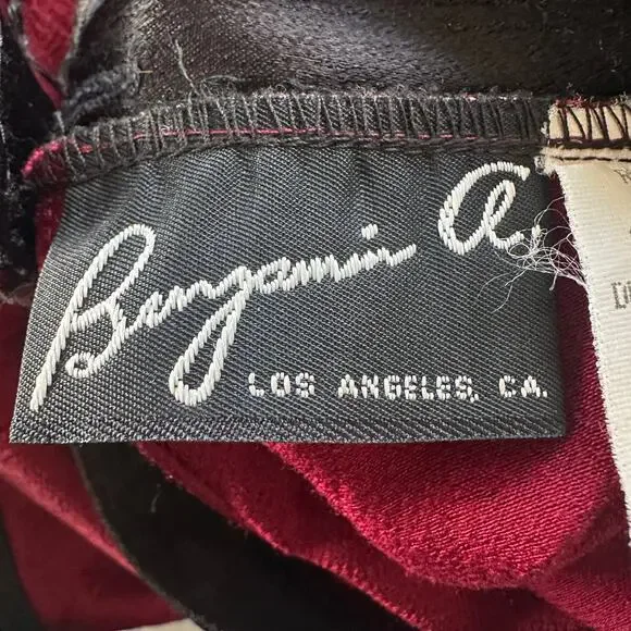 Vintage BENJAMIN A Dress Womens 12 Burgundy Satin Maxi Gown Mandarin Collar 80s